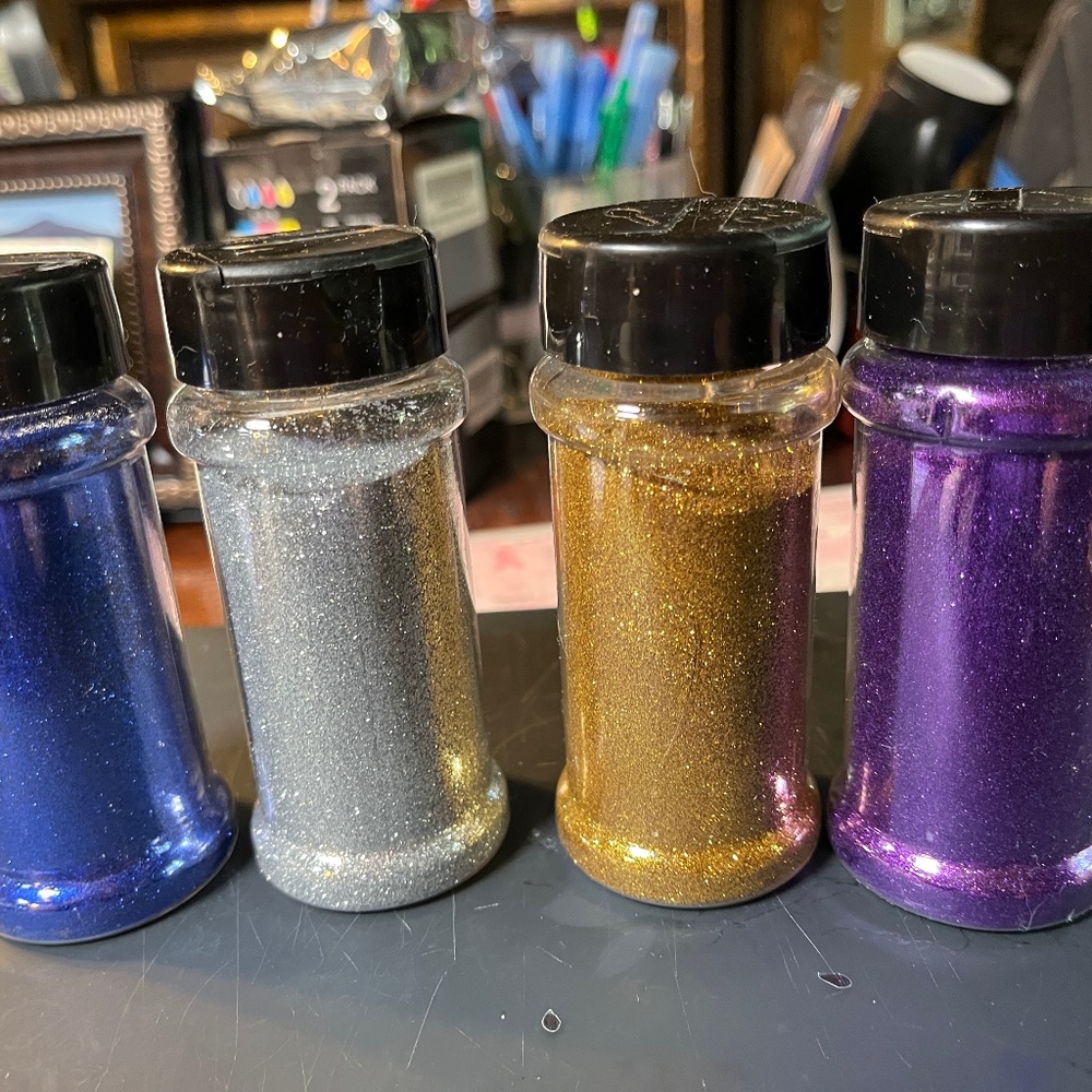 NWOT Four Jars of Glitter - Purple, Gold, Silver and Blue